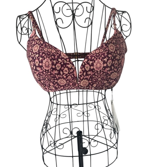 Monte & Lou Kara Boho V Wire Bralette/Swim, Pink/Purple Floral, Size 10 US, NWT - Picture 3 of 7